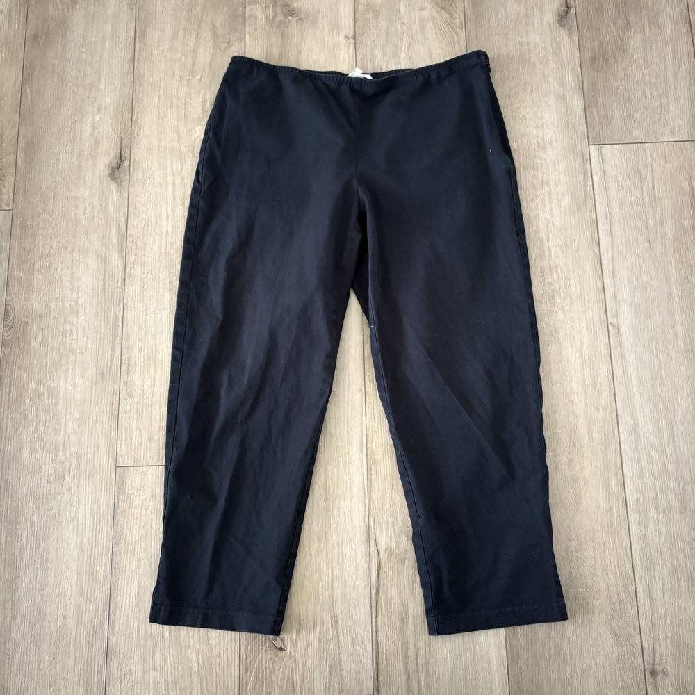 Eileen Fisher Women Pants Pull On Black Organic Cotton Blend Slim Straight PL‎